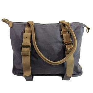Canvas Leather Trim Tote Bag – Dark Gray Shoulder Handbag READ
